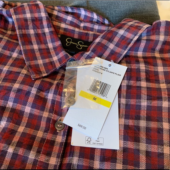 NWT Jessica Simpson Dylan’s Plaid Sadie Blouse M - Picture 8 of 12